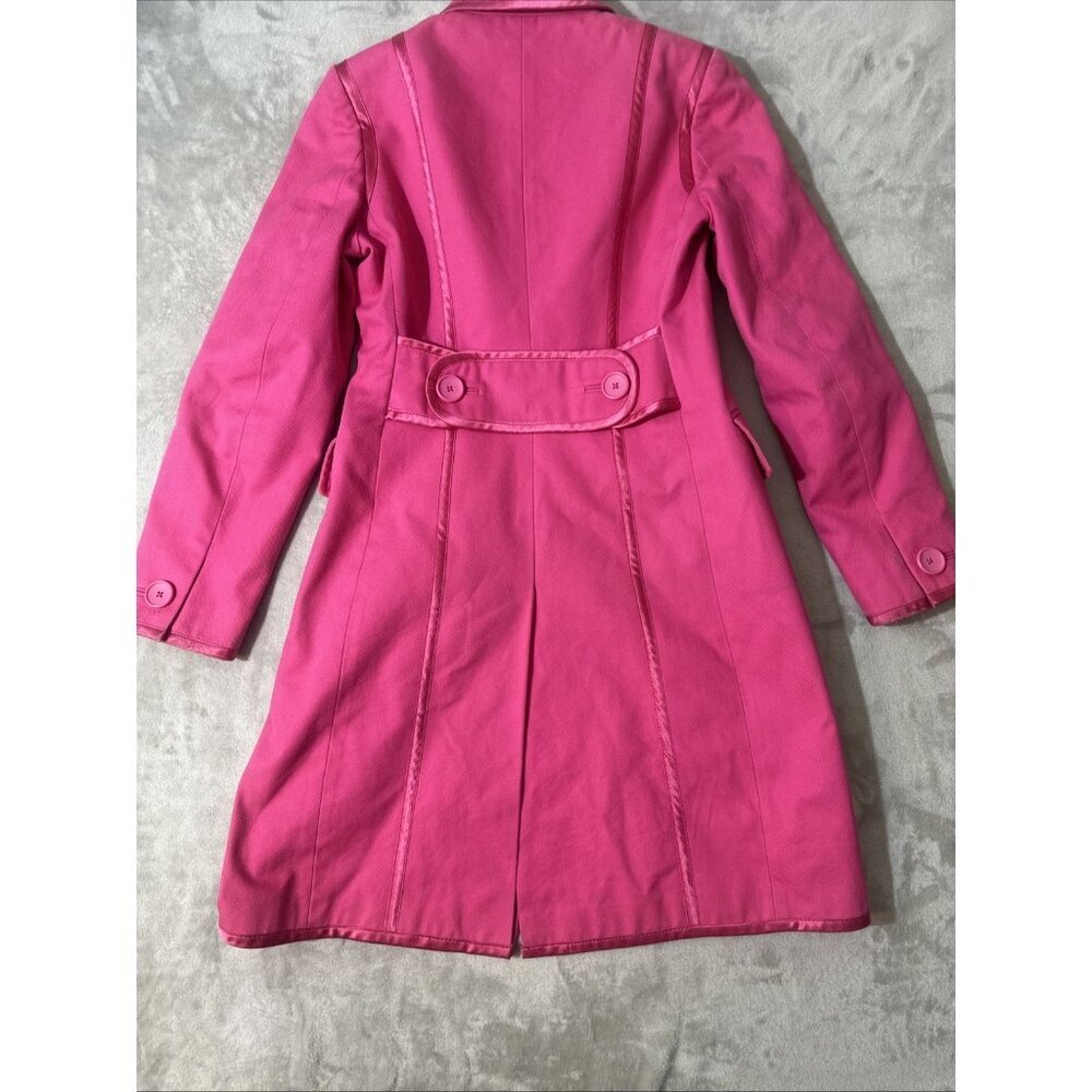Banana Republic Pink Longline Trench Coat XS Vintage Buttons Jacket Satin Trim - Picture 12 of 15